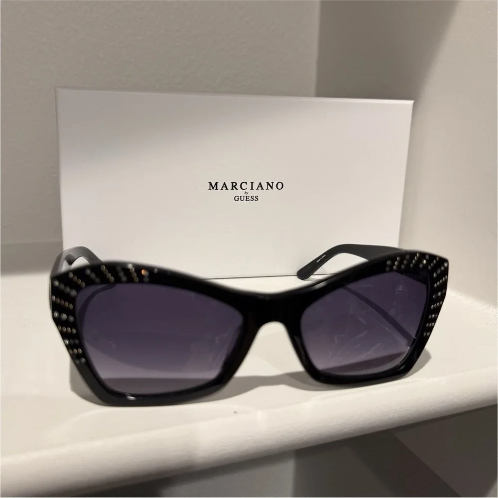 Marciano by GUESS GM00020 01B Black Studded Cat Eye Sunglasses Gray Tinted